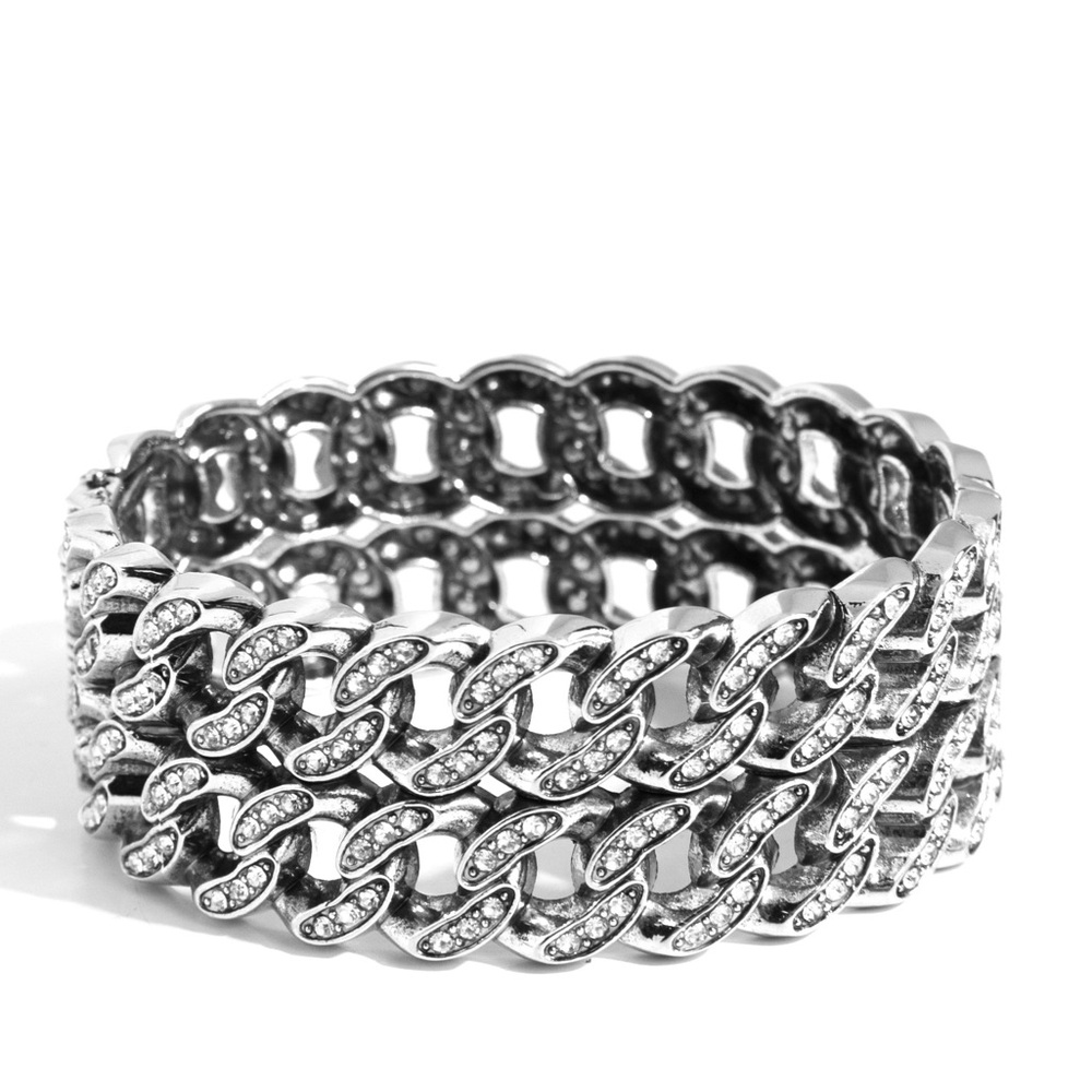 Silver and Rhinestone Hinge Bracelet